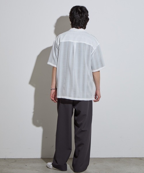 SLICK（スリック）の「【SLICK/スリック】Leno Cloth Open Collar Shirt/ 絡み織ストライプオープンカラーシャツ（シャツ/ブラウス・メンズ・ブラウン/ホワイト/ブラック・1/2/3）」の11枚目の写真