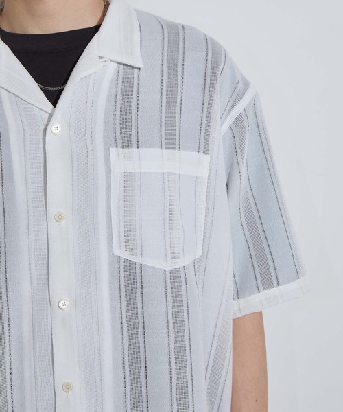 SLICK（スリック）の「【SLICK/スリック】Leno Cloth Open Collar Shirt/ 絡み織ストライプオープンカラーシャツ（シャツ/ブラウス・メンズ・ブラウン/ホワイト/ブラック・1/2/3）」の13枚目の写真
