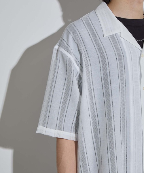 SLICK（スリック）の「【SLICK/スリック】Leno Cloth Open Collar Shirt/ 絡み織ストライプオープンカラーシャツ（シャツ/ブラウス・メンズ・ブラウン/ホワイト/ブラック・1/2/3）」の14枚目の写真