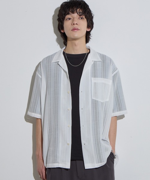 SLICK/スリック】Leno Cloth Open Collar Shirt/ 絡み織