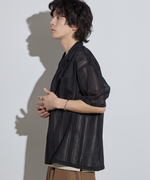 SLICK（スリック）の「【SLICK/スリック】Leno Cloth Open Collar Shirt/ 絡み織ストライプオープンカラーシャツ（シャツ/ブラウス・メンズ・ブラウン/ホワイト/ブラック・1/2/3）」の19枚目の写真