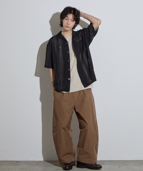SLICK（スリック）の「【SLICK/スリック】Leno Cloth Open Collar Shirt/ 絡み織ストライプオープンカラーシャツ（シャツ/ブラウス・メンズ・ブラウン/ホワイト/ブラック・1/2/3）」の22枚目の写真
