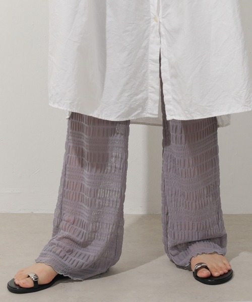 Monocoro toppi（モノコロトッピ）の「シアー プリーツ レイヤード レギンス パンツ（レギンス/スパッツ・レディース・ブラック/オフホワイト/グレー・フリー）」の3枚目の写真