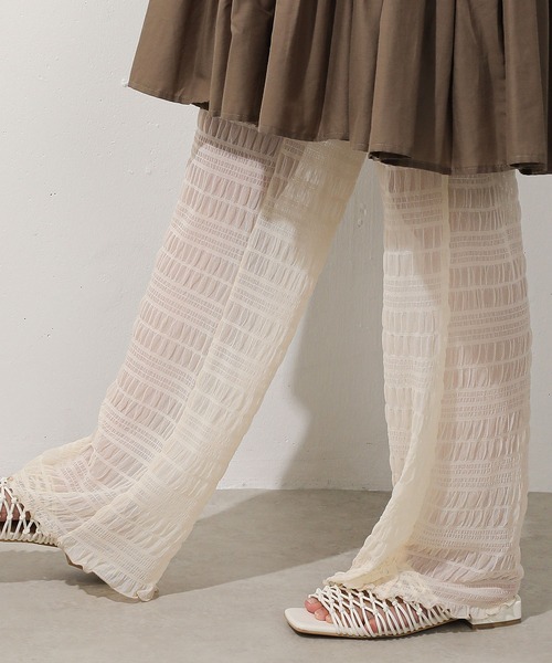 Monocoro toppi（モノコロトッピ）の「シアー プリーツ レイヤード レギンス パンツ（レギンス/スパッツ・レディース・ブラック/オフホワイト/グレー・フリー）」の17枚目の写真