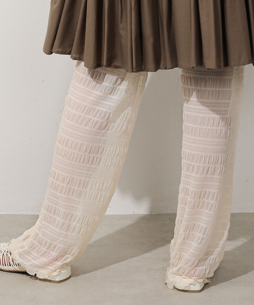 Monocoro toppi（モノコロトッピ）の「シアー プリーツ レイヤード レギンス パンツ（レギンス/スパッツ・レディース・ブラック/オフホワイト/グレー・フリー）」の19枚目の写真