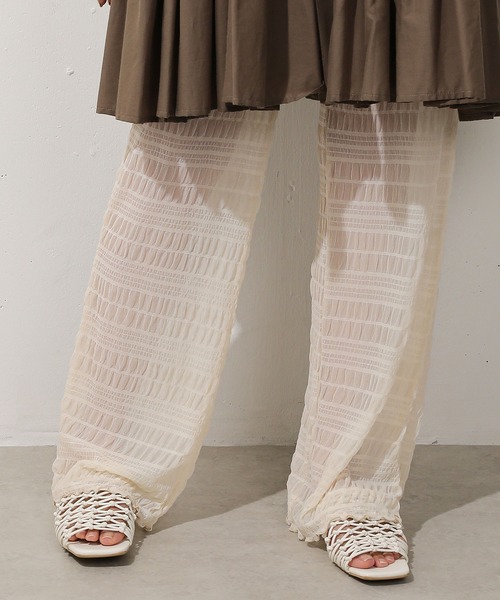 Monocoro toppi（モノコロトッピ）の「シアー プリーツ レイヤード レギンス パンツ（レギンス/スパッツ・レディース・ブラック/オフホワイト/グレー・フリー）」の18枚目の写真