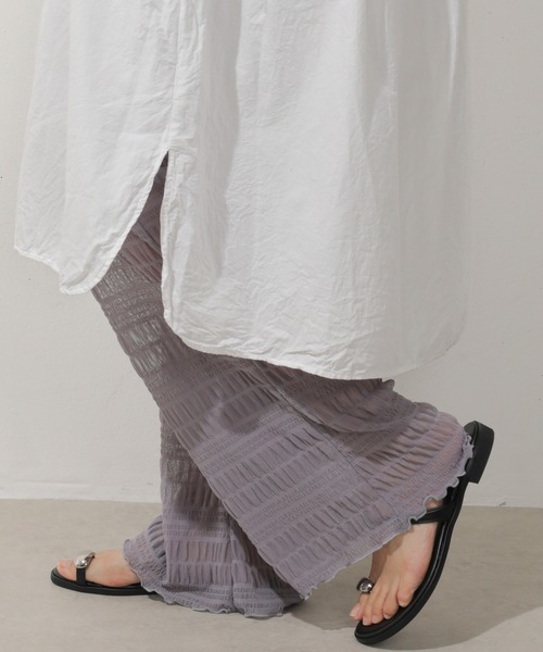 Monocoro toppi（モノコロトッピ）の「シアー プリーツ レイヤード レギンス パンツ（レギンス/スパッツ・レディース・ブラック/オフホワイト/グレー・フリー）」の5枚目の写真