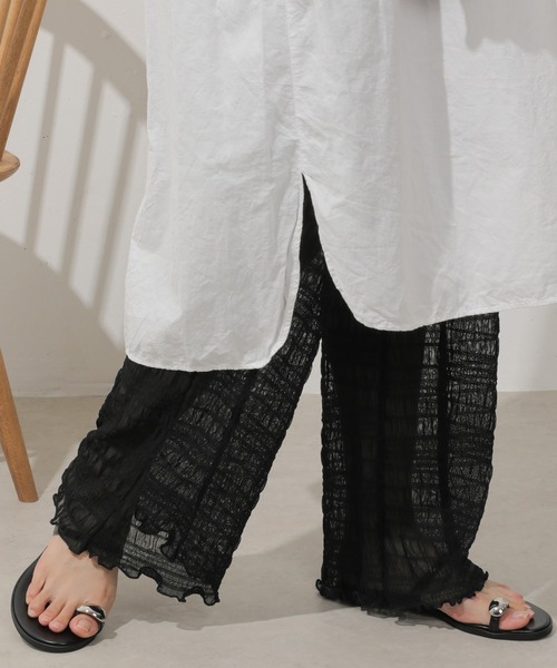 Monocoro toppi（モノコロトッピ）の「シアー プリーツ レイヤード レギンス パンツ（レギンス/スパッツ・レディース・ブラック/オフホワイト/グレー・フリー）」の22枚目の写真