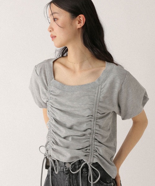 Heather(ヘザー)の「ドロストカットTEE 498978(Tシャツ/カットソー・レディース・グレー/オートミール/スミクロ/ピンク・FREE)」の1枚目の写真