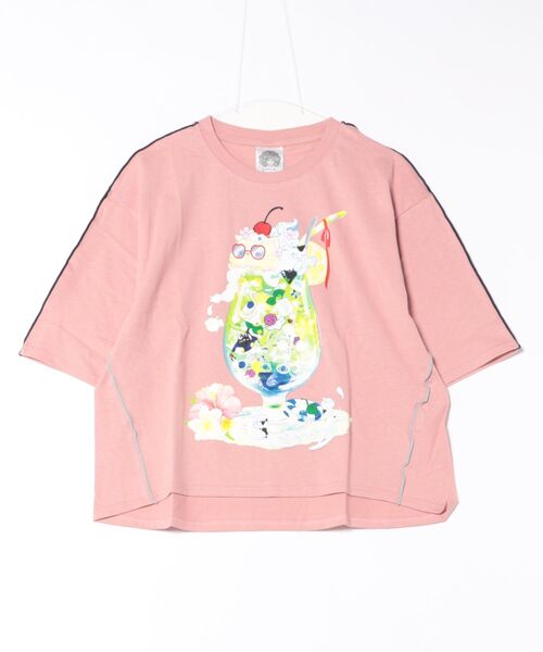 ScoLar(スカラー)の「152674:配色メロウステッチ クリームソーダ柄Tシャツ(Tシャツ/カットソー・レディース・ブルー/ブラック/ピンク/オートミール・M)」の4枚目の写真