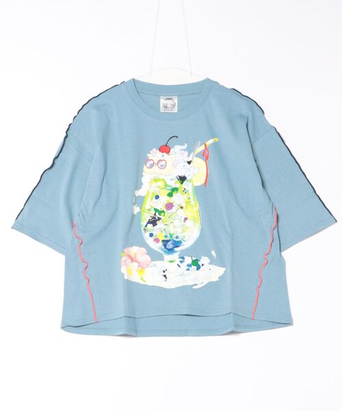 ScoLar(スカラー)の「152674:配色メロウステッチ クリームソーダ柄Tシャツ(Tシャツ/カットソー・レディース・ブルー/ブラック/ピンク/オートミール・M)」の3枚目の写真