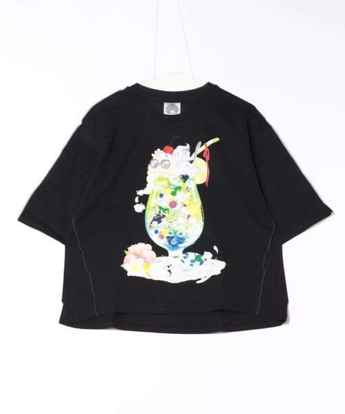 ScoLar(スカラー)の「152674:配色メロウステッチ クリームソーダ柄Tシャツ(Tシャツ/カットソー・レディース・ブルー/ブラック/ピンク/オートミール・M)」の1枚目の写真