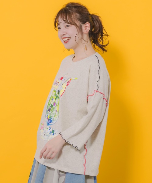 ScoLar(スカラー)の「152674:配色メロウステッチ クリームソーダ柄Tシャツ(Tシャツ/カットソー・レディース・ブルー/ブラック/ピンク/オートミール・M)」の10枚目の写真