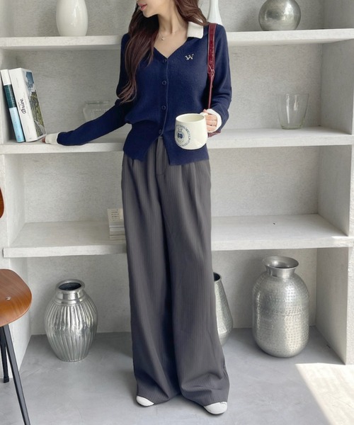 Ada.(エイダ)の「バイカラー衿付き 刺繍ロゴ Vネックニットカーディガン(カーディガン/ボレロ・レディース・ホワイト系その他/グレー×ホワイト/ネイビー×ホワイト・FREE)」の17枚目の写真