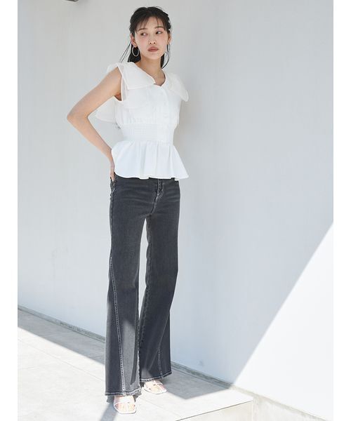 新品タグ付　ウエストシャーリングリボンカットプルオーバー　紺　SNIDEL ウエストシャーリングリボンカットプルオーバー（Tシャツ