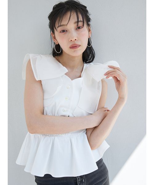 ウエストシャーリングリボンカットプルオーバー（Tシャツ/カットソー