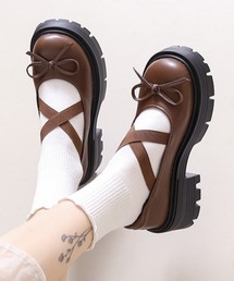 Mejoul（メジュール）の「ボリュームソール クロスデザインリボン厚底ローファーパンプス（パンプス）」