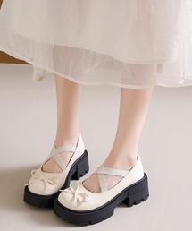 Mejoul（メジュール）の「ボリュームソール クロスデザインリボン厚底ローファーパンプス（パンプス）」