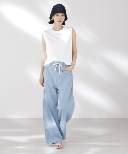 NANO universe（ナノユニバース）の「吸水速乾抗菌防臭ノースリーブトップス（Tシャツ/カットソー・レディース・ブラック/ライトグレー/ホワイト・FREE）」の8枚目の写真