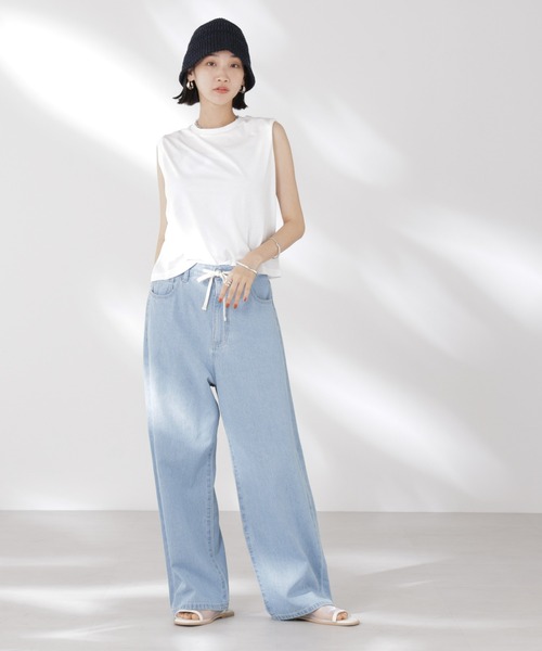 NANO universe（ナノユニバース）の「吸水速乾抗菌防臭ノースリーブトップス（Tシャツ/カットソー・レディース・ブラック/ライトグレー/ホワイト・FREE）」の5枚目の写真