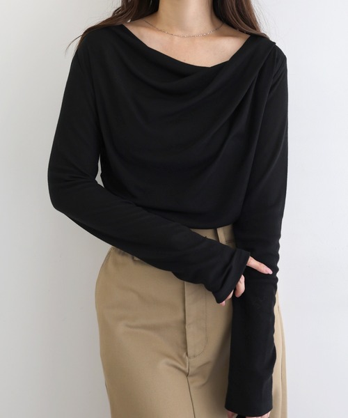 セール】ドレープネックオフショルダーシアートップス（Tシャツ