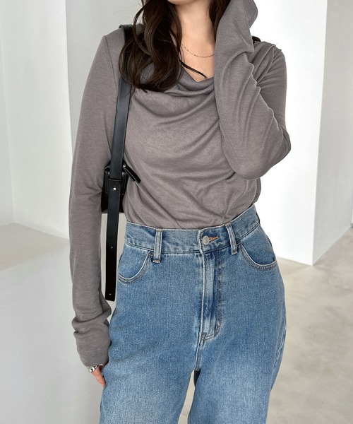 セール】ドレープネックオフショルダーシアートップス（Tシャツ