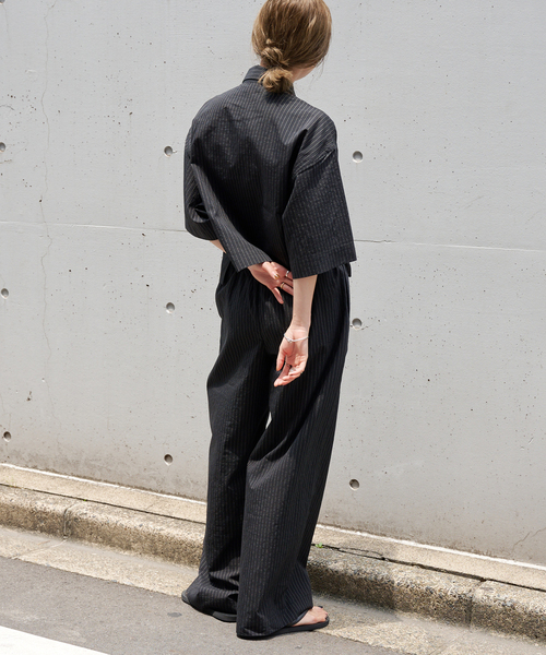 ピンストライプ ワイド イージーパンツ セットアップ対応