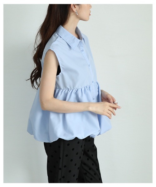 Sawa a la mode（サワアラモード）の「バルーンペプラムノースリーブブラウス（シャツ/ブラウス・レディース・オフホワイト/ブルー・FREE）」の6枚目の写真