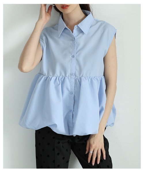 Sawa a la mode（サワアラモード）の「バルーンペプラムノースリーブブラウス（シャツ/ブラウス・レディース・オフホワイト/ブルー・FREE）」の7枚目の写真