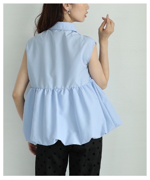レディース 売れ筋商品|||トップス ブラウス シャツ ペプラム フレア バルーン ノースリーブ 青 白 夏 夏服 大人可愛い 大人 可愛い 30代 40代 50代 60代 サワアラモード Sawa a la mode レディース トップス ブラウス シャツ ペプラム