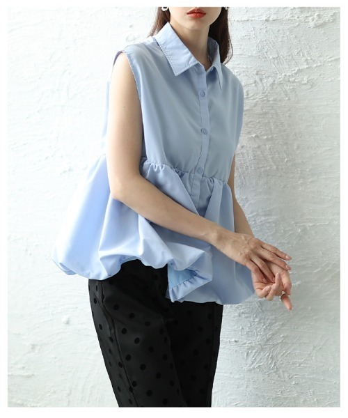 Sawa a la mode（サワアラモード）の「バルーンペプラムノースリーブブラウス（シャツ/ブラウス・レディース・オフホワイト/ブルー・FREE）」の11枚目の写真
