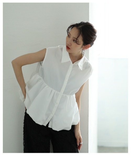 Sawa a la mode（サワアラモード）の「バルーンペプラムノースリーブブラウス（シャツ/ブラウス・レディース・オフホワイト/ブルー・FREE）」の14枚目の写真