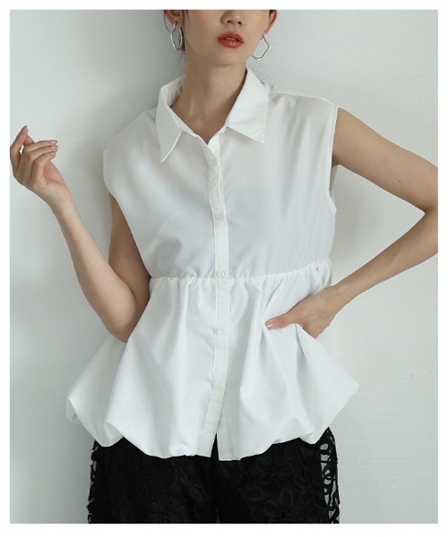 Sawa a la mode（サワアラモード）の「バルーンペプラムノースリーブブラウス（シャツ/ブラウス・レディース・オフホワイト/ブルー・FREE）」の18枚目の写真