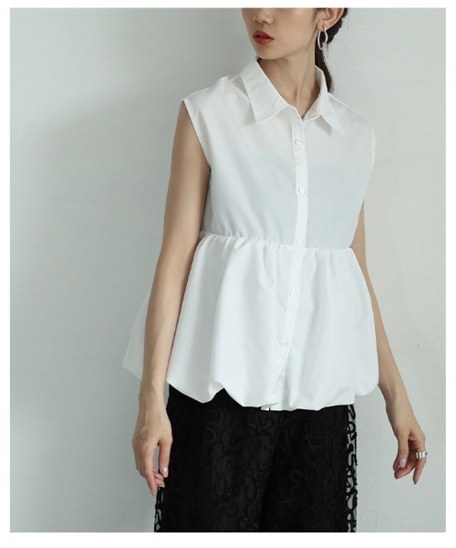 Sawa a la mode（サワアラモード）の「バルーンペプラムノースリーブブラウス（シャツ/ブラウス・レディース・オフホワイト/ブルー・FREE）」の21枚目の写真