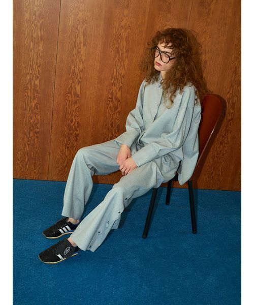 null.(ヌル)の「フラノボタンシャツ(シャツ/ブラウス・レディース・グレー/ネイビー・F)」の3枚目の写真