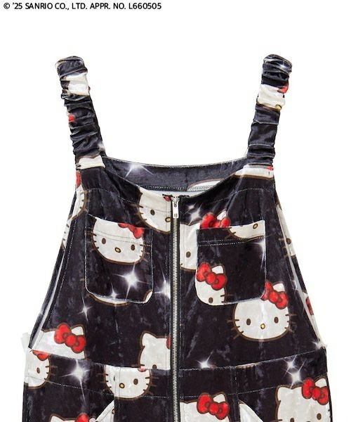 Candy Stripper(キャンディストリッパー)の「【HELLO KITTY】KILA KILA VELOUR サロペット(サロペット/オーバーオール・レディース・ピンク/ブラック・FREE)」の4枚目の写真
