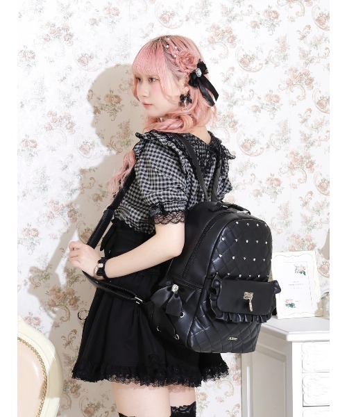 新品 ノエミー リュック A4 フリル りぼん 黒 スタッズ ハート ビジュー 新品 ノエミー リュック A4 フリル りぼん 黒 スタッズ ハート