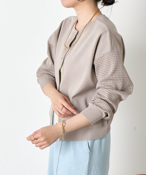 Na+H　ファスナーカーディガン(ロング/warrior) HUIS×yohaku吊り編み&茶綿スウェットロングカーディガン（トップ