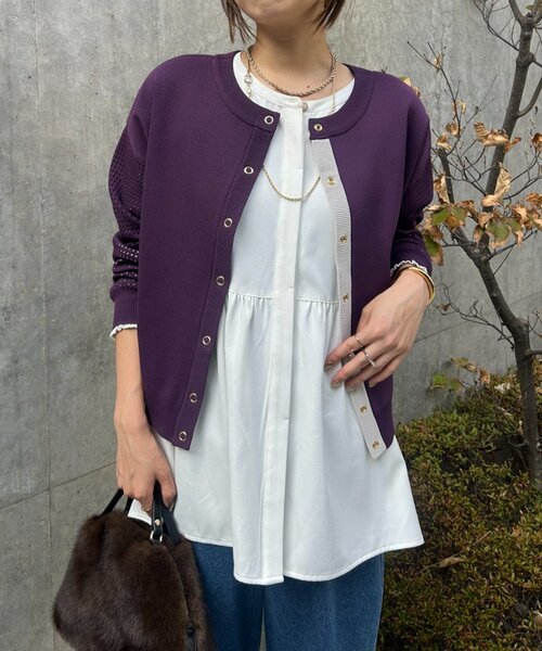 Jena espace merveilleux（ジェナ　エスパスメルヴェイユ）の「【前後2WAY仕様／ロングシーズン着れる！】ビハイ袖メッシュ2WAYカーディガン（カーディガン/ボレロ・レディース・ブラック/グレー/グリーン/パープル・FREE）」の4枚目の写真