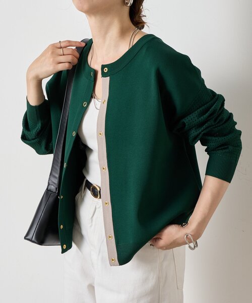 Jena espace merveilleux（ジェナ　エスパスメルヴェイユ）の「【前後2WAY仕様／ロングシーズン着れる！】ビハイ袖メッシュ2WAYカーディガン（カーディガン/ボレロ・レディース・ブラック/グレー/グリーン/パープル・FREE）」の3枚目の写真