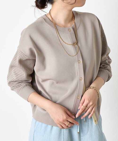 Jena espace merveilleux（ジェナ　エスパスメルヴェイユ）の「【前後2WAY仕様／ロングシーズン着れる！】ビハイ袖メッシュ2WAYカーディガン（カーディガン/ボレロ・レディース・ブラック/グレー/グリーン/パープル・FREE）」の5枚目の写真