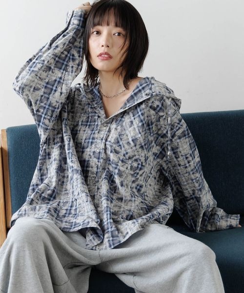 ブラウス シャツ 「UNISEX」オンブレフードシャツ レディース メンズ UNISEX》オンブレフードシャツ（シャツ/ブラウス）｜PBLIM