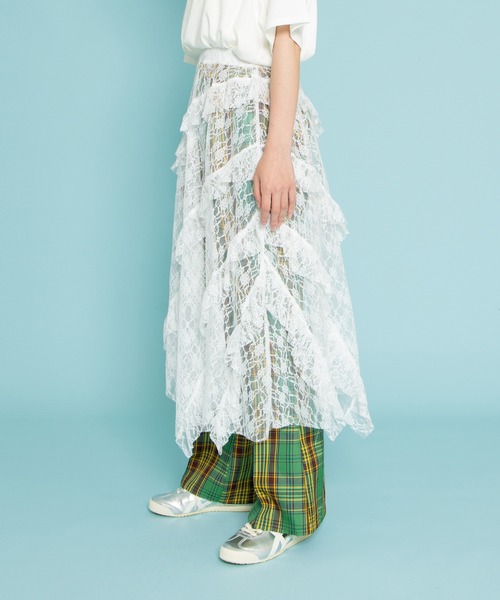 PUNYUS（プニュズ）の「レースレイヤードスカート（スカート・レディース・ブラック/ホワイト・1/2/3/4）」の4枚目の写真