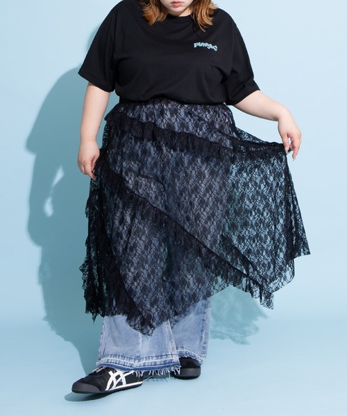PUNYUS（プニュズ）の「レースレイヤードスカート（スカート・レディース・ブラック/ホワイト・1/2/3/4）」の14枚目の写真