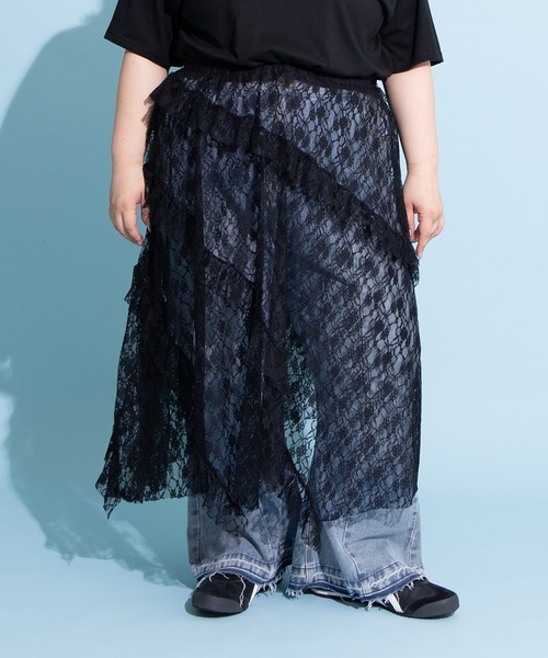 PUNYUS（プニュズ）の「レースレイヤードスカート（スカート・レディース・ブラック/ホワイト・1/2/3/4）」の16枚目の写真