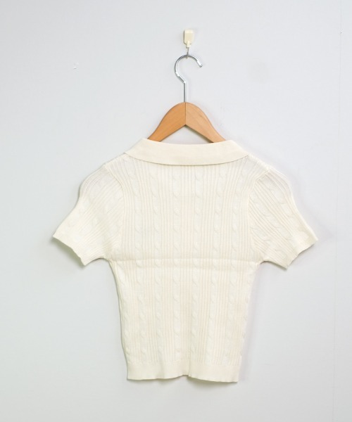 shopnikoniko(ショップニコニコ)の「半袖 ショート丈 エンジェル刺繍 クロップド丈 半袖ポロシャツ(ポロシャツ・レディース・アイボリー/グレー・フリー)」の6枚目の写真