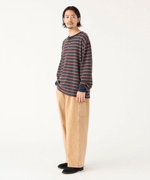 B:MING by BEAMS（ビーミングバイビームス）の「ワッフル ボーダー ヘンリーネック ロングスリーブ カットソー（Tシャツ/カットソー・メンズ・オリーブ/ネイビー・SMALL/MEDIUM/LARGE/X-LARGE）」の6枚目の写真