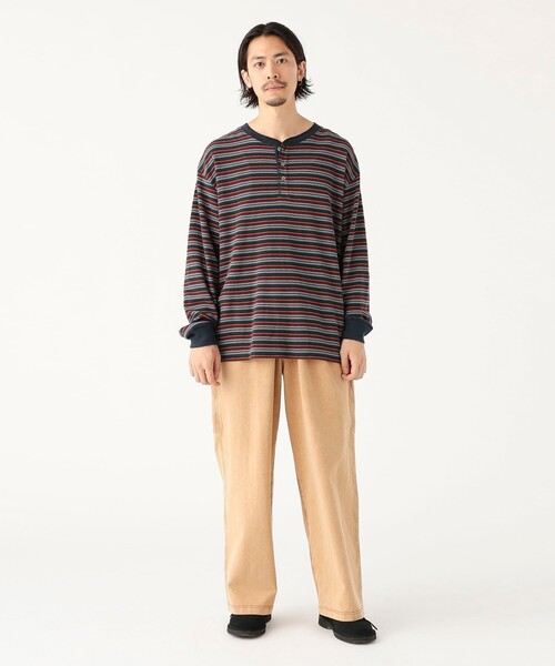 B:MING by BEAMS（ビーミングバイビームス）の「ワッフル ボーダー ヘンリーネック ロングスリーブ カットソー（Tシャツ/カットソー・メンズ・オリーブ/ネイビー・SMALL/MEDIUM/LARGE/X-LARGE）」の7枚目の写真