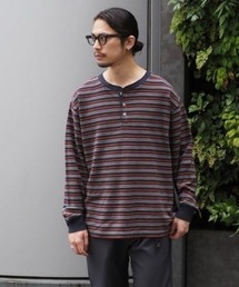 B:MING by BEAMS | ワッフル ボーダー ヘンリーネック ロングスリーブ カットソー(Tシャツ/カットソー)