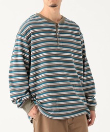 B:MING by BEAMS | ワッフル ボーダー ヘンリーネック ロングスリーブ カットソー(Tシャツ/カットソー)